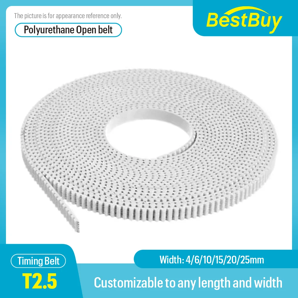 

T2.5 Open Timing Belt Pitch 2.5mm Width 4/6/10/15/20/25mm Polyurethane Transmission Timing Pulley Belt For CNC