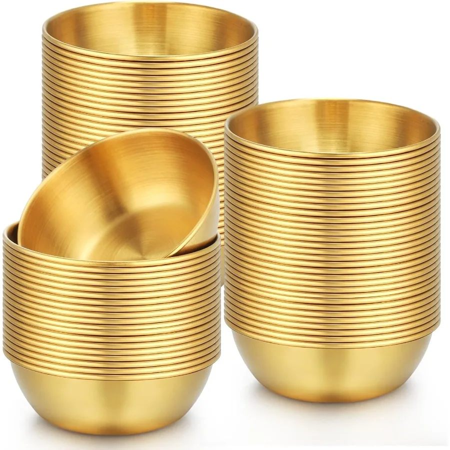 

50 Pcs Metal Sauce Bowls Round Stainless Steel Seasoning Dishes Cups 3.2 Inch Mini Saucers Ramekins Plates Small Sushi Dipping
