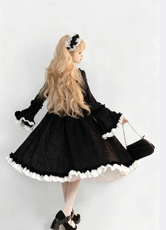 S-5XL Elegantes mittelalterliches Retro-Gothic-Hof-Lolita-Kleid, Ballkleid, quadratischer Ausschnitt, taillierte Passform, Schleife, Damen-Kostüm, Vestido-Kleid – Detail 8