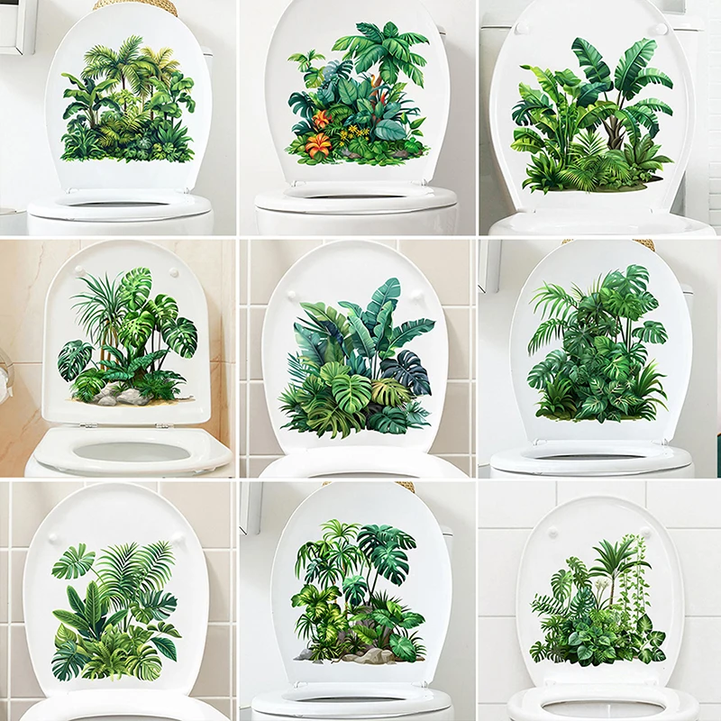 Green Plant Leaves Toilet Sticker WC Self Adhesive Mural Stickers Bathroom Wall Sticker Home Decoration Decals