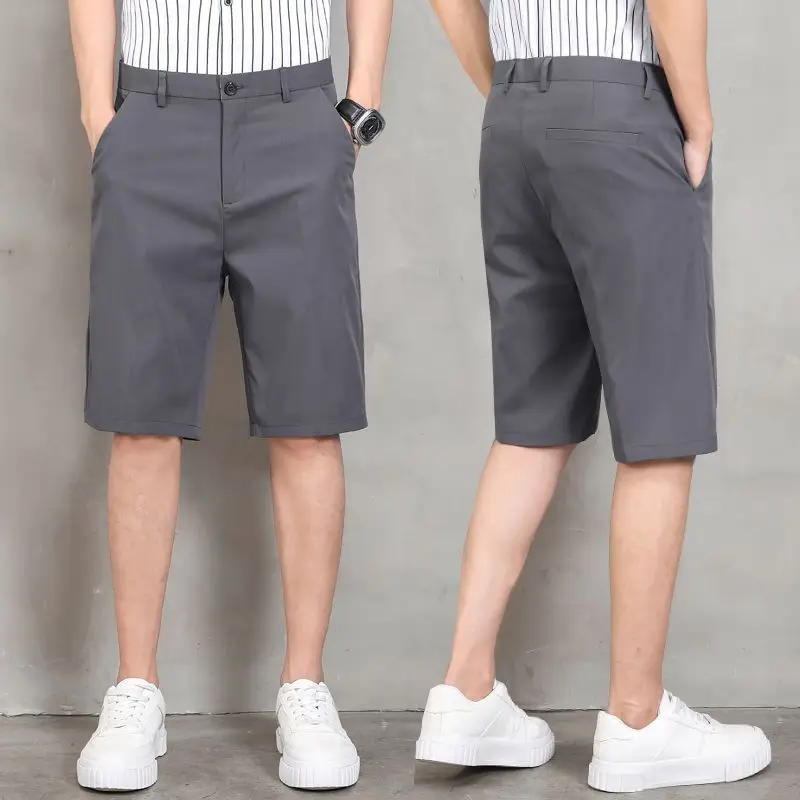 2024 New Summer Fashion Minimalist Solid Color Casual Loose Button Pocket Breathable and Versatile Thin Suit Capris for Men