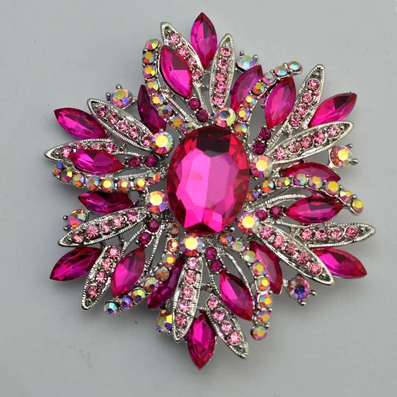 Retro Exaggerated Temperament Large Crystal Glass Brooches for Women Luxury Multicolor Rhinestone Pins Coat Jewelry Accessories