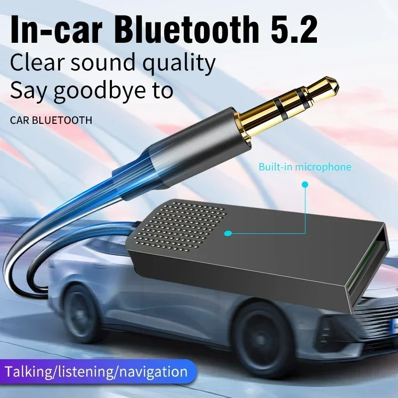 

Wireless Bluetooth 5.2 Receiver Adapter Car Speaker 3.5mm Jack Aux Audio Music Dongle for Car Bluetooth Transmitter