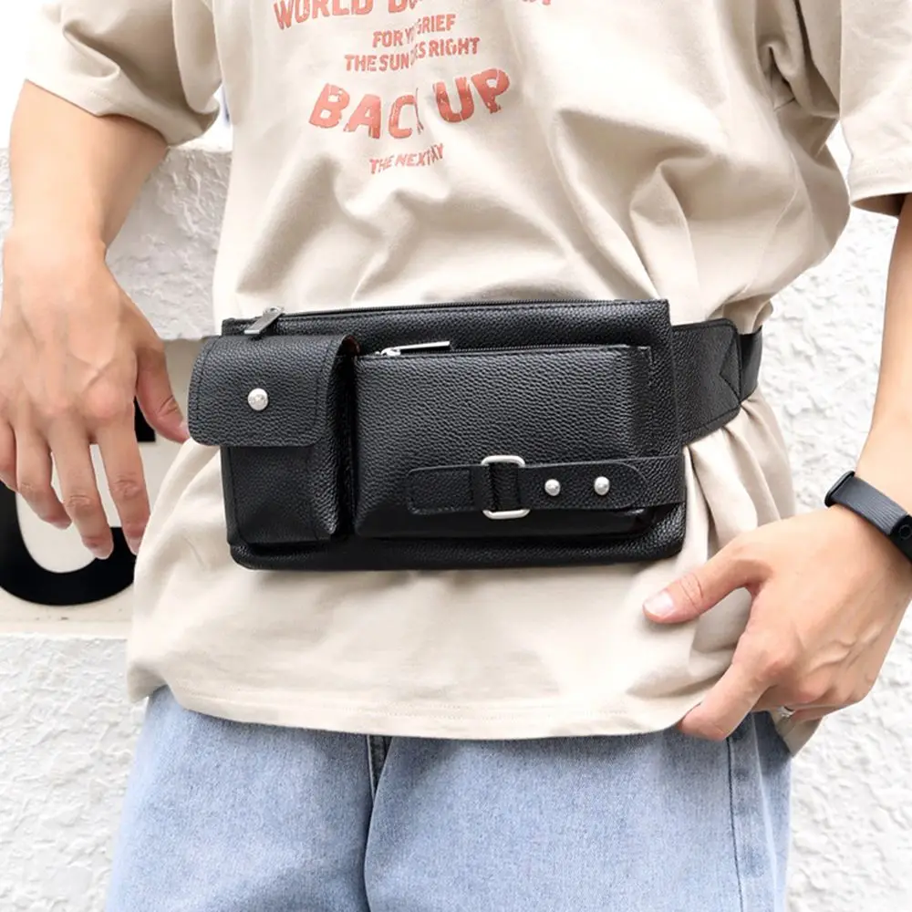 Unisex Men Belt Bags Large Capacity Leather Waist Bag Fanny Pack Chest Packs Mobile Phone Bag