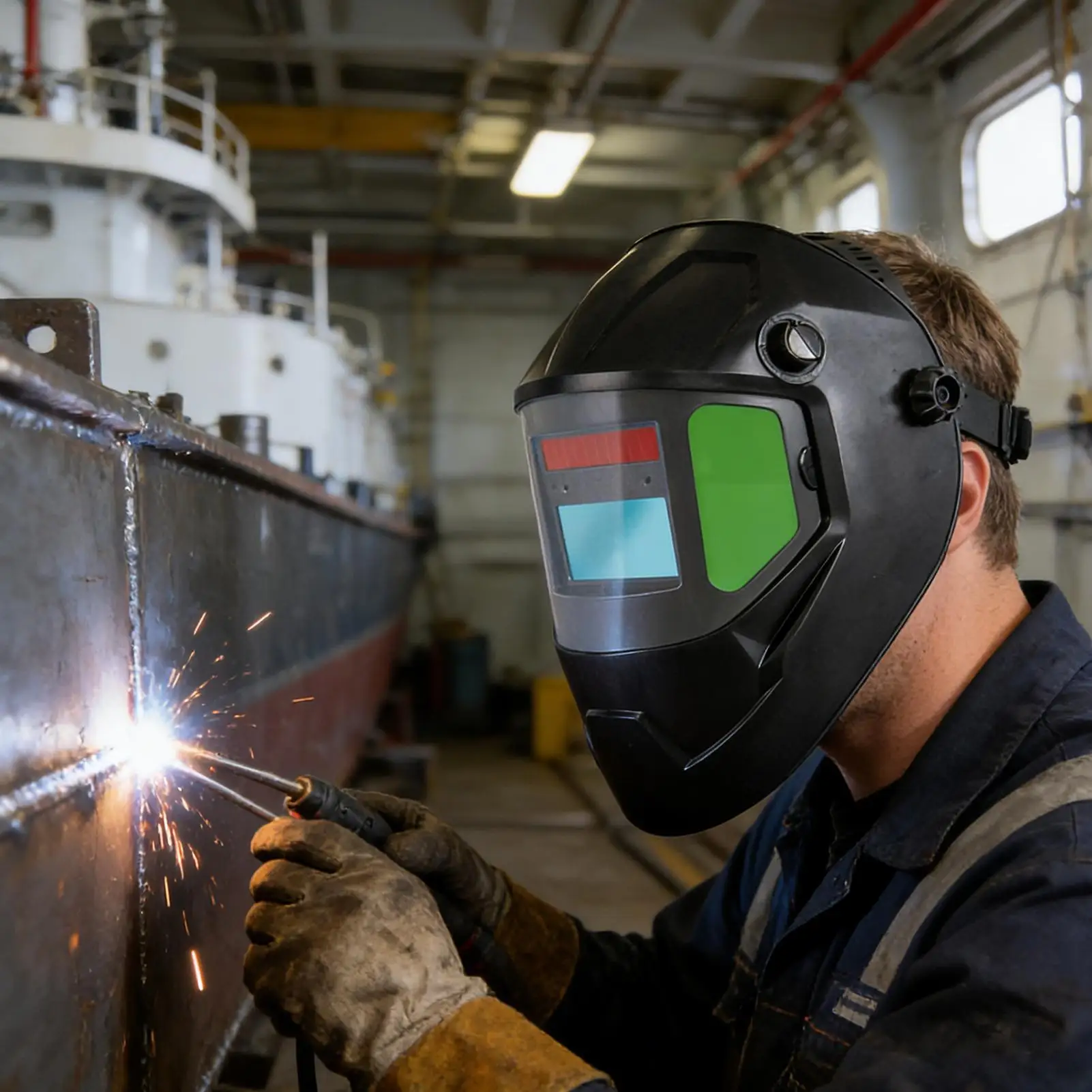 Welding Helmet Adjustable Solar Powered Safety Face Cover With Light Welding Helmet With Light For Metal Iron Steel Construction