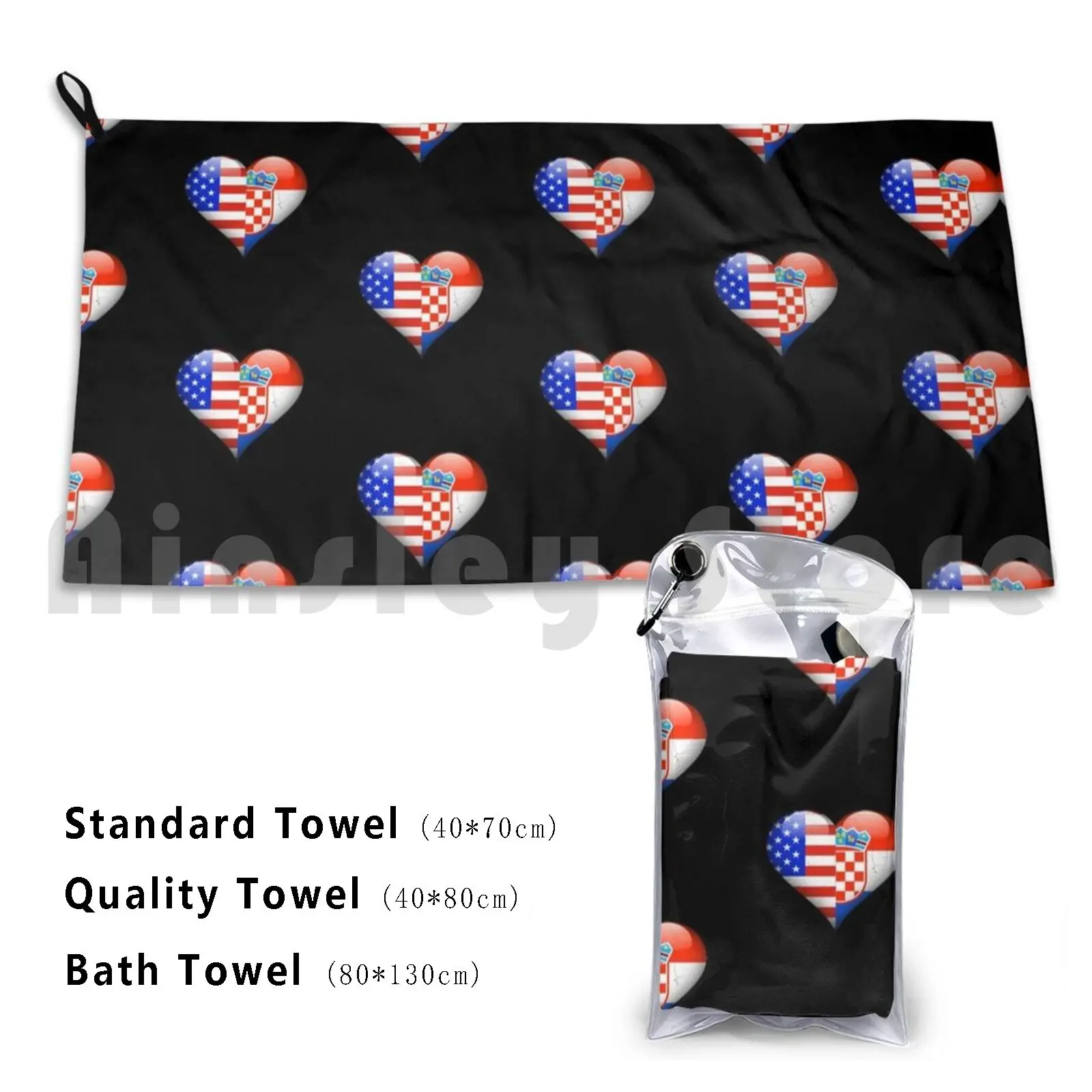 Croatian Flag Heart-American And Croatia Heart Flag For Croatian Bath Towel Beach Cushion 2190 Born In