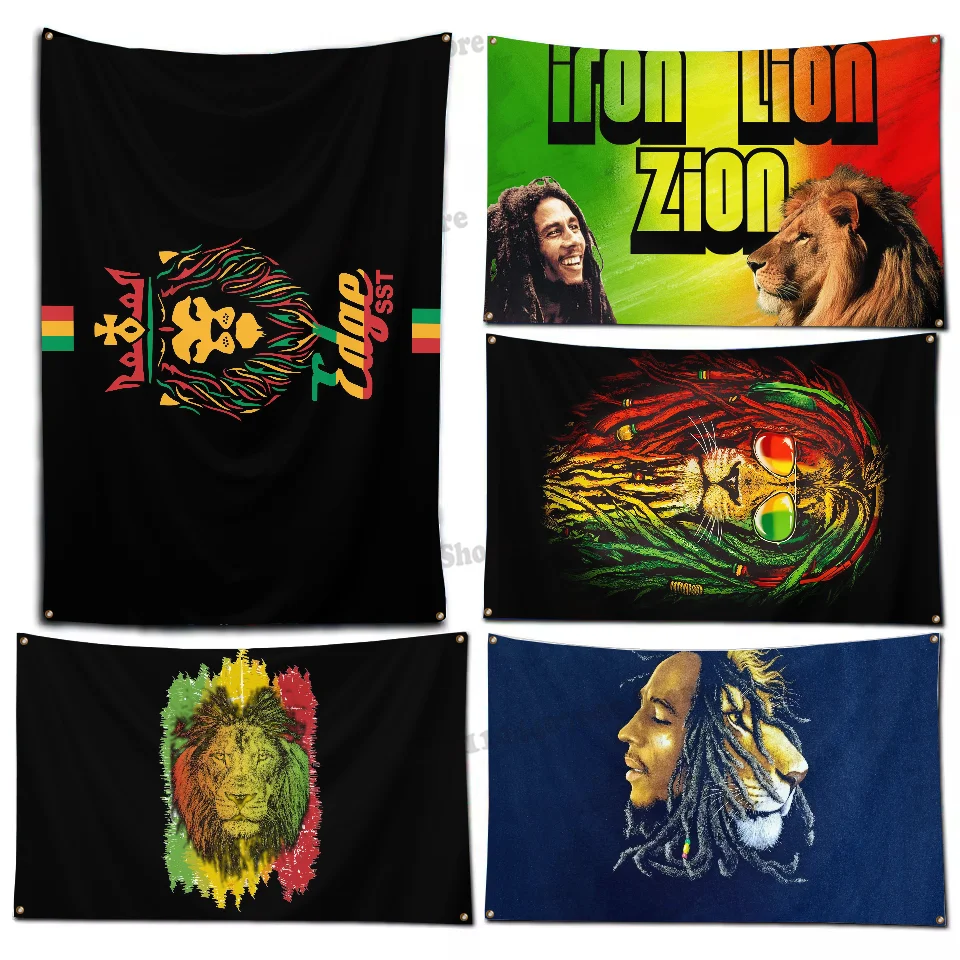 B- Bob M-Marley Rasta Lion Flag Funny Flags Room Decor Home & Garden Wall Flag Workshop Flags for Rooms Outdoor Decorations