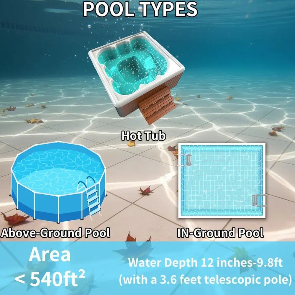 Cordless Pool Vacuum with Telescopic Handle for Above and In-Ground Pools | 60-Min Battery, 11 GPM Suction, Dual Filters