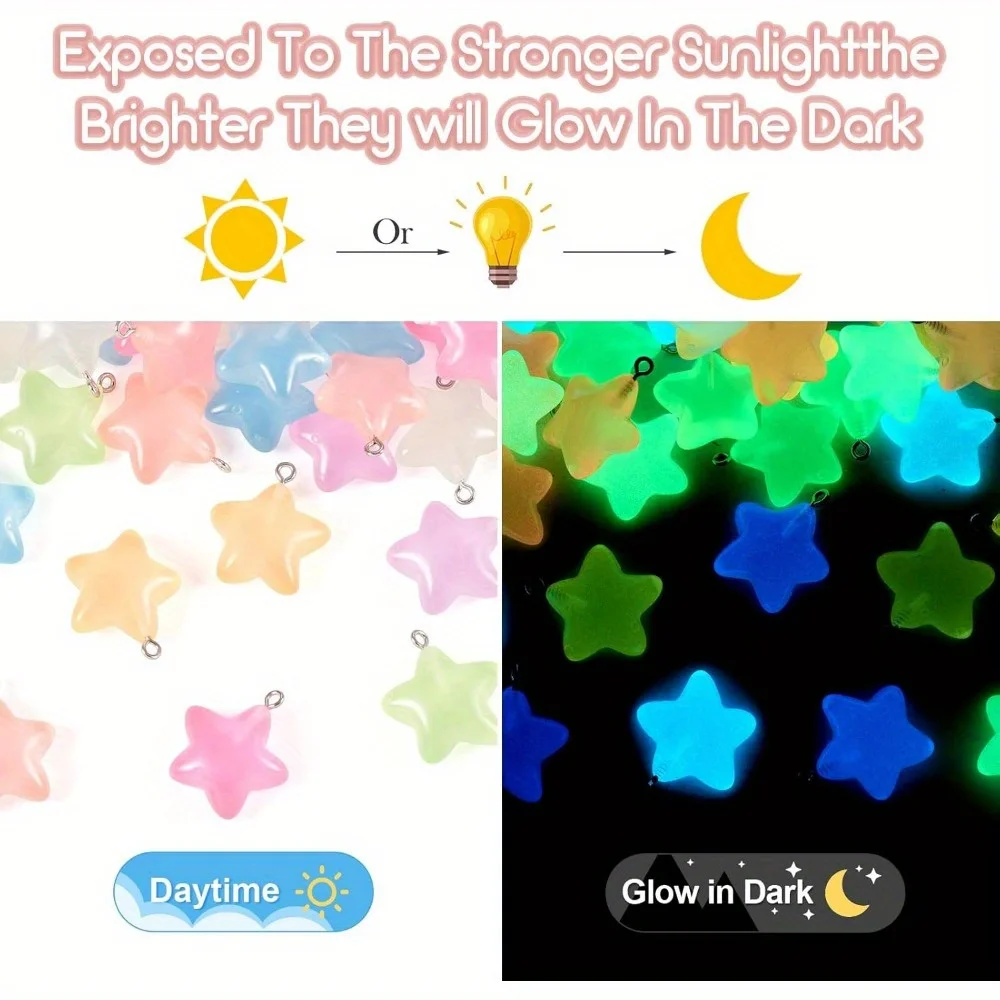 6/24/40 Uds. Colgante de estrella de resina luminosa de colores mezclados para pulseras, collares, pendientes, llaveros, cadenas para mochila, colgantes