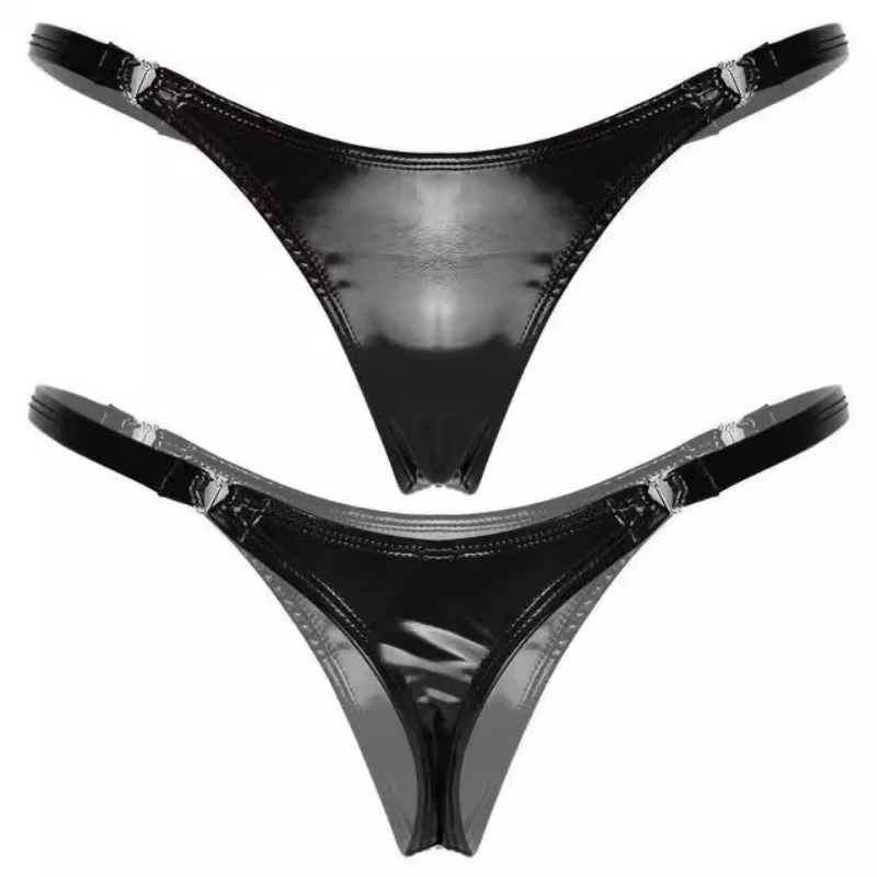 ملابس داخلية نسائية مثيرة منخفضة الخصر ذات مظهر رطب من الجلد PVC على شكل حرف T من الخلف ثونج جي سترينج مقاس كبير ملابس داخلية مثيرة للنوادي الليلية لامعة وناعمة #4