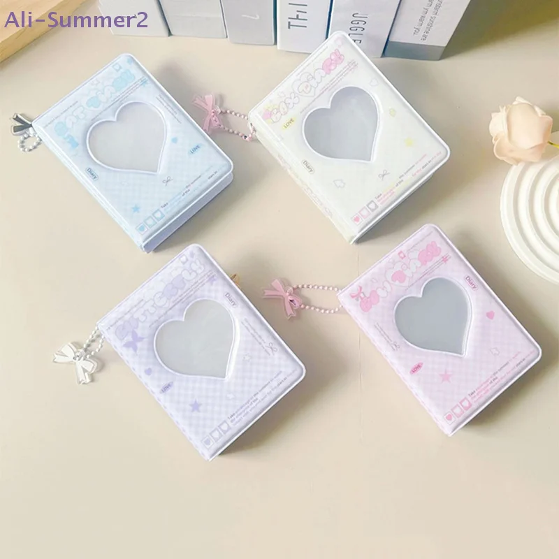 {Summer2} Cute Bow Photo Album 3 Inch Love Heart Hollow Picture Storage Case Kpop Card Binder Name Card Book Photocard Holder