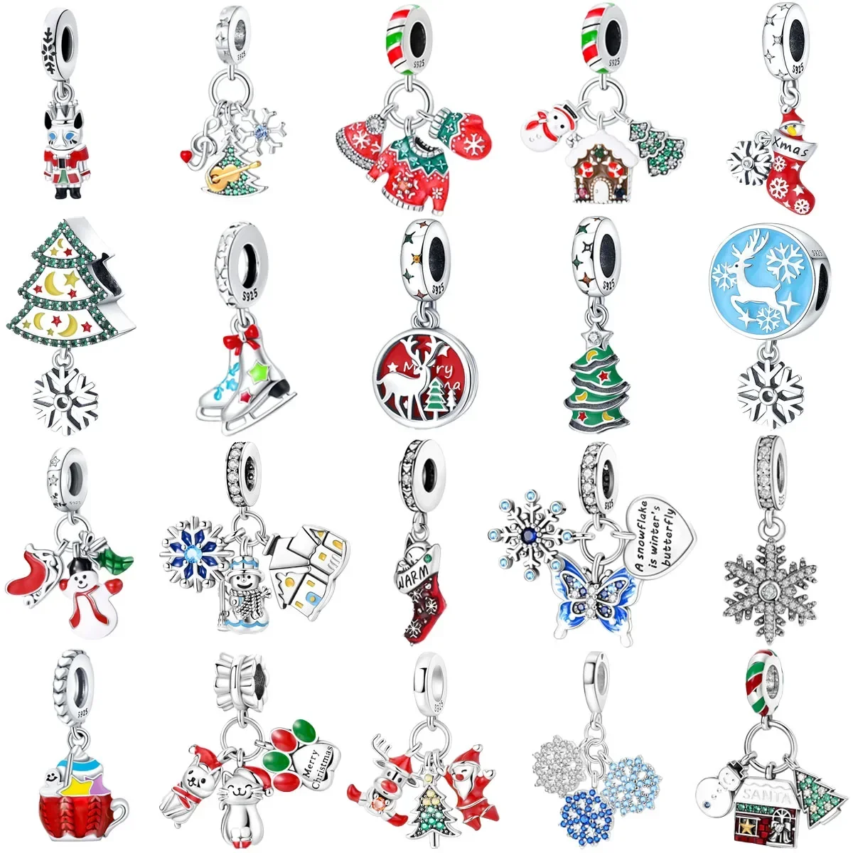 

Original 925 Sterling Silver Christmas Sleigh Snowflake Crystal Ball House Penguin Cake Bead Charm Bracelet Women Jewellery Gift