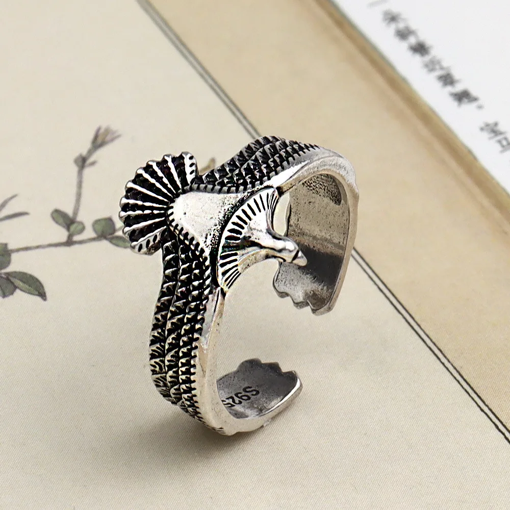 LIVVY Silver Color New Style Eagle Wings Geometry Adjustable Ring For Woman Man INS Personality Jewelry Gifts