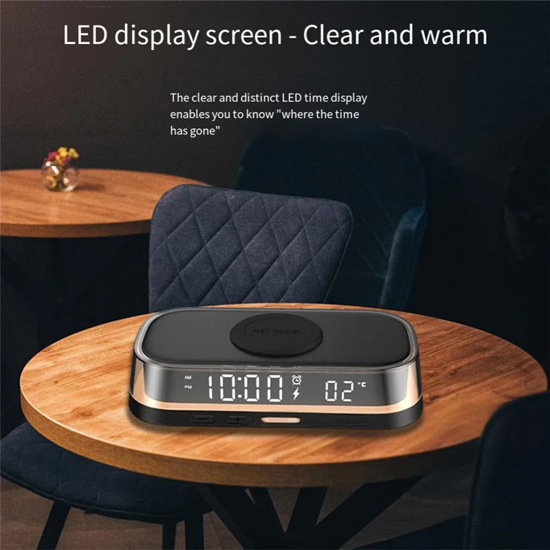 A24U Wireless Charger 15W Multi-Function Desktop Wireless Charger Clock Alarm Thermometer Night Light