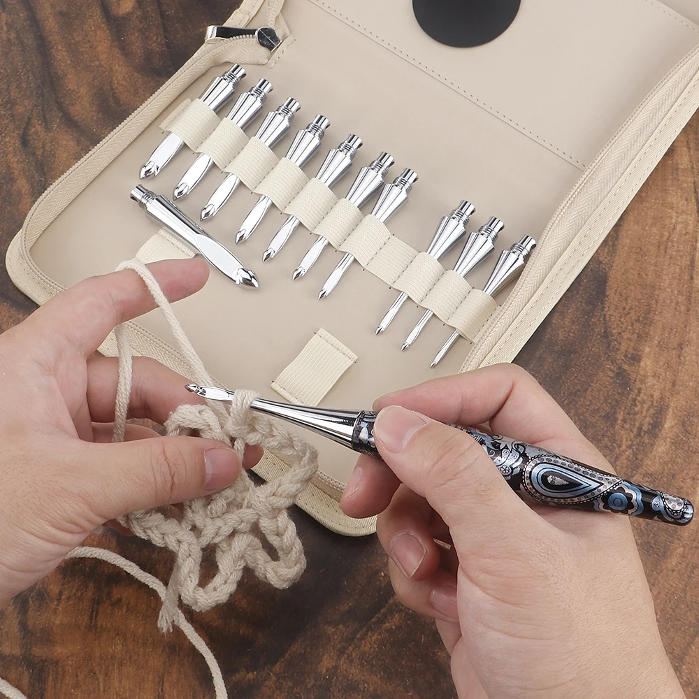 1-set-ethnic-style-crochet-hooks-single-pointed-detachable-hook-head-high-end-aluminum-1-handle-with-12-hook-heads-weaving-too