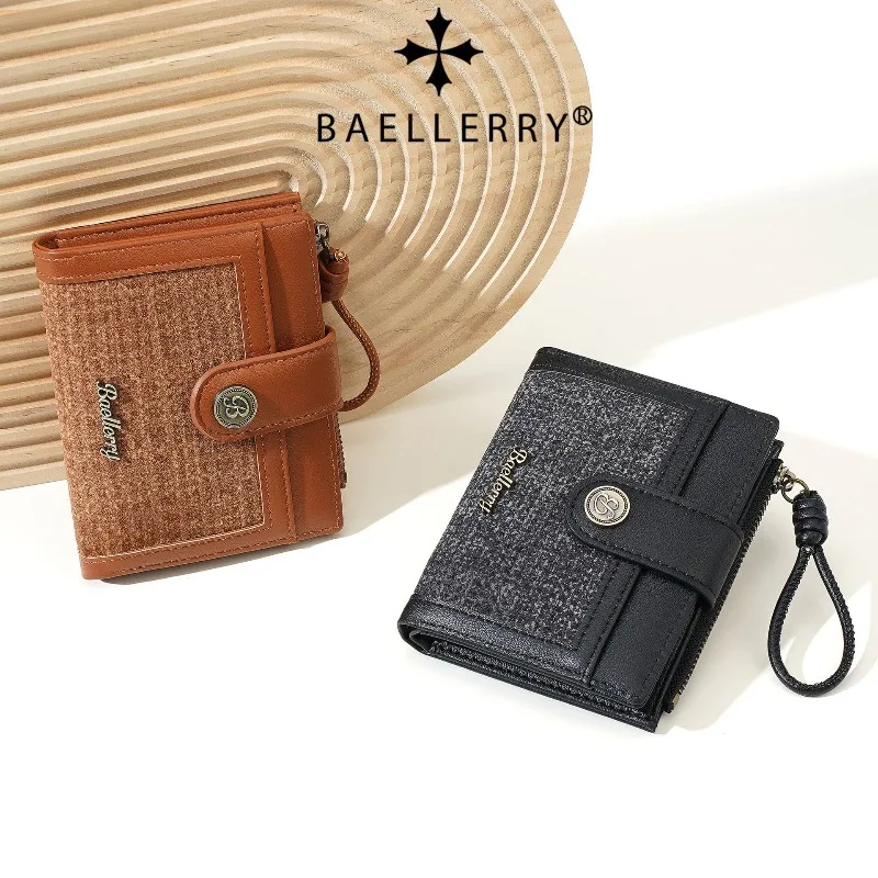 Baellerry Short Wallets for Women Multi Card Holder Stitching Color Female Change Purse Fashion Coin Photo Document Wallets