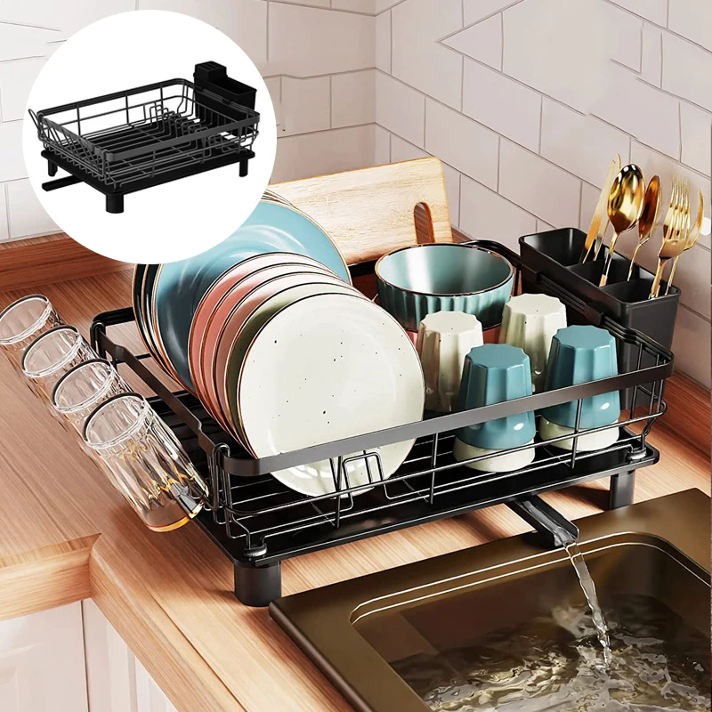 

Dish Drying Rack for Kitchen Counter Dish Rack with Drainboard Rustproof Dish Drainer with Utensil Holder Home Accessory