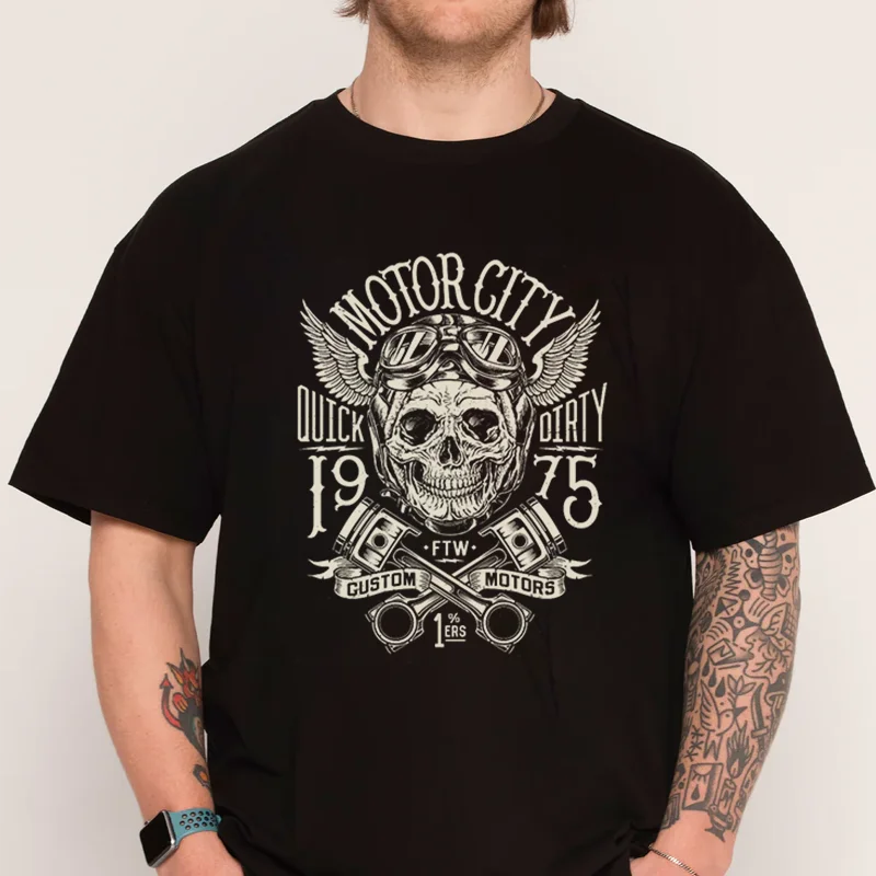 خمر دراجة نارية الجمجمة تي شيرت موضة جديدة 100% القطن الرجال قصيرة الأكمام الطباعة س الرقبة تي شيرت تي شيرت