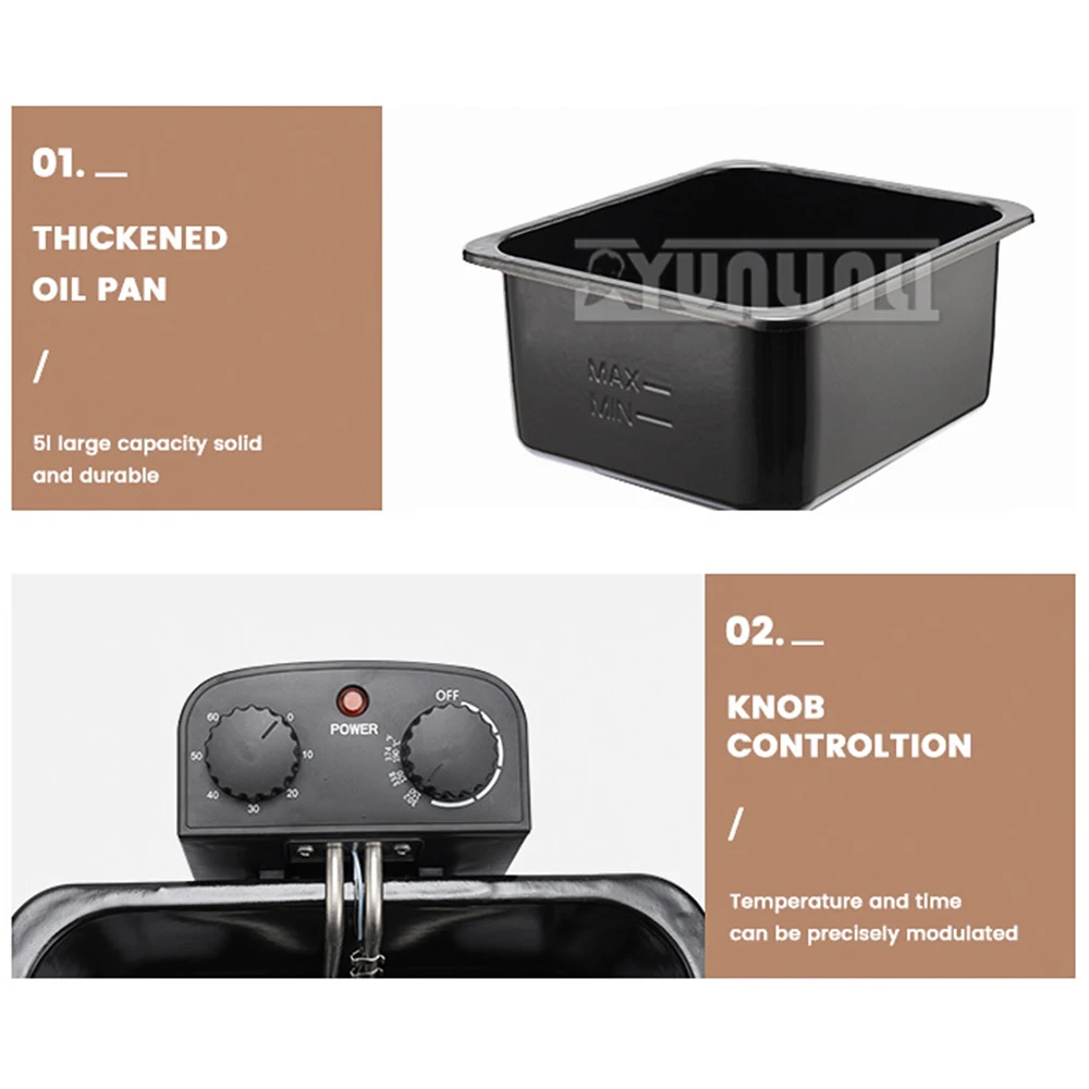 5L Electric Deep Fryer Commercial Electric Fryer Multifunction Chicken Fried Oven High-Temperature Frying Pan