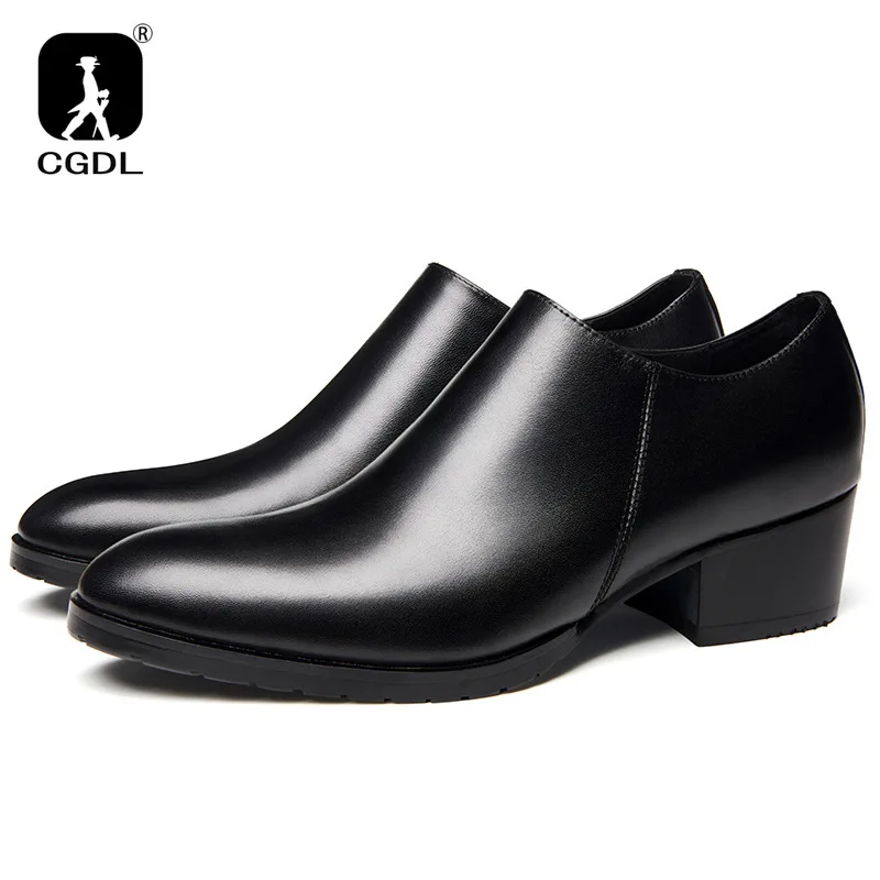 5CM Men High Heel Hair Stylist Shoes Pointed Toe Man Business Dress Shoes Buckle Mens Office Oxfords Height Increasing Shoes