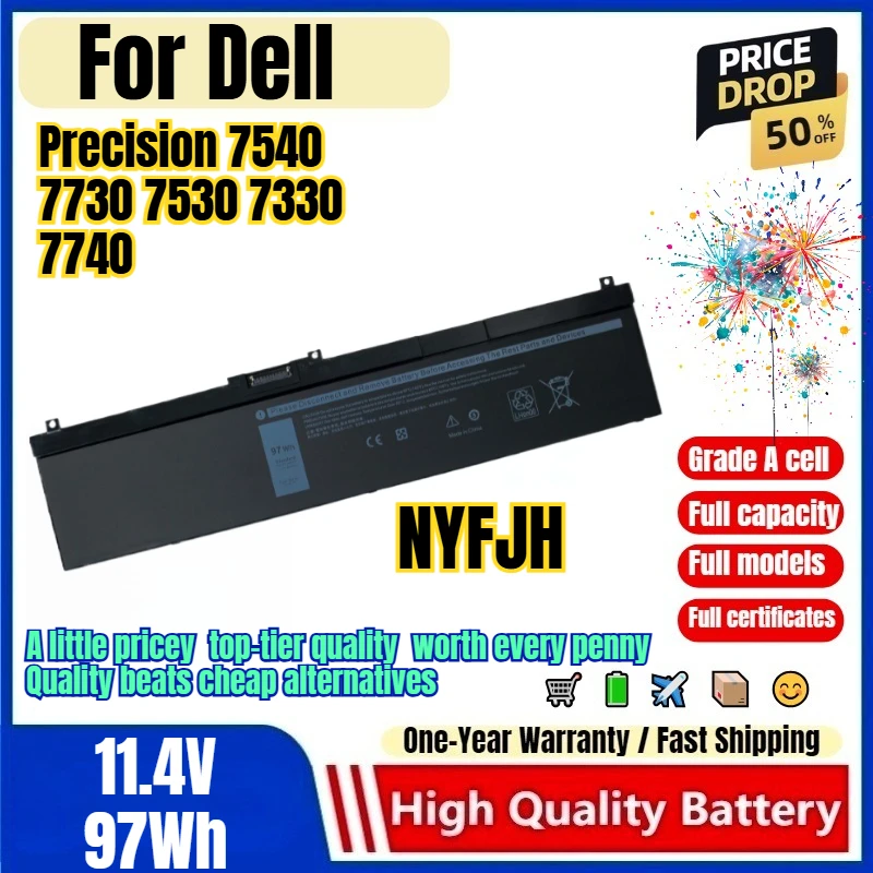 NYFJH for Dell Precision 7540 7730 7530 7330 7740 Laptop Battery 0 Cycle High Capacity Battery Replacement Bateria Grade A Cell
