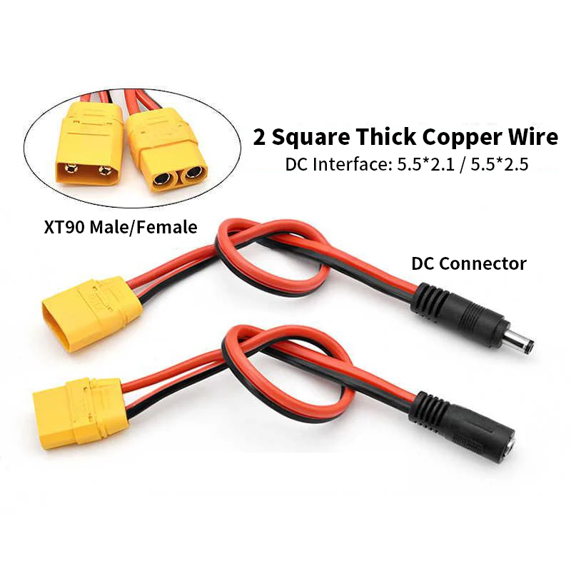 XT90 Male/Female to DC Power Cord 2 Square DC 5521/5525 Charging Port Conversion Cable DC Plug High-power Connection Line