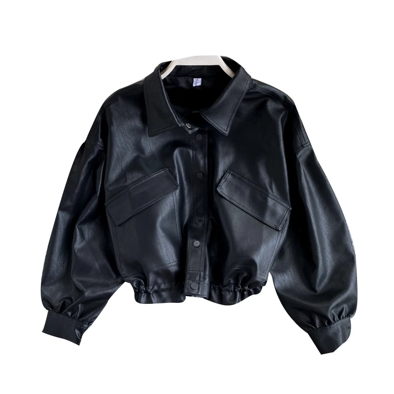 Retro Bf Luźna Skórzana Kurtka Damska Slim Fit Motocyklowa Kurtka z Dużymi Kieszeniami Koreańska Wersja Odzież Wierzchnia Faion