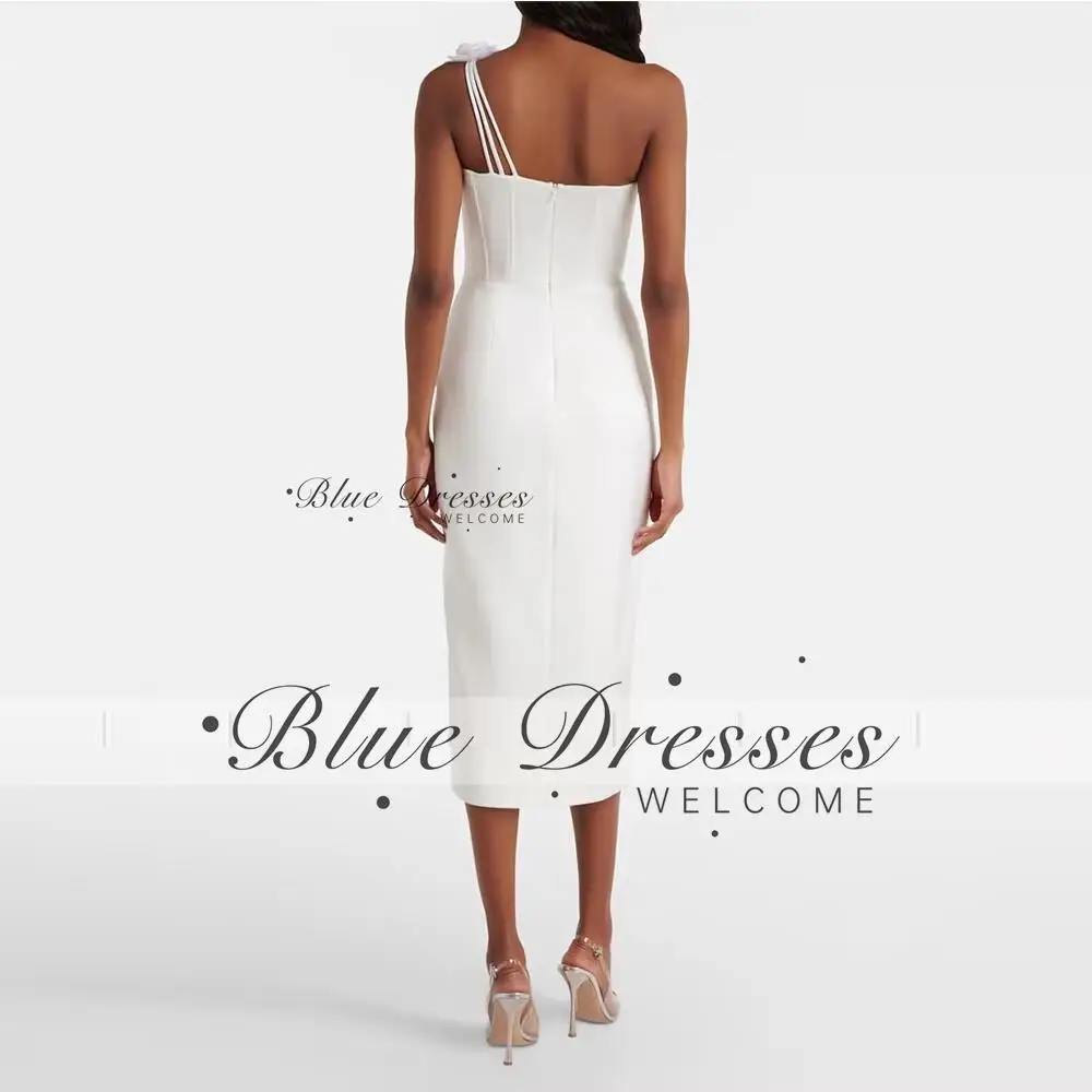 customized  Evening Gown For Wedding Sheath Formal Party Dress Tea Length Sleeveless Prom Dress Flowers Saudi Dress
