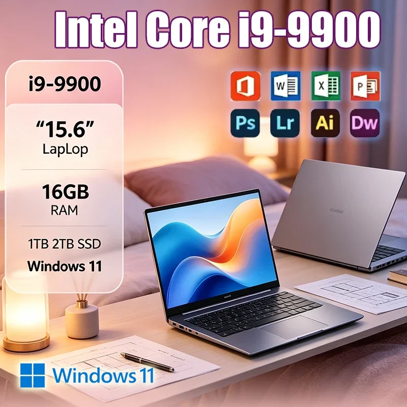 15.6 Inch 4K HD Laptop Intel Core i9-9900 W11 16GB RAM 1TB SSD Ultra Thin Portable Gaming Business Notebook Computer
