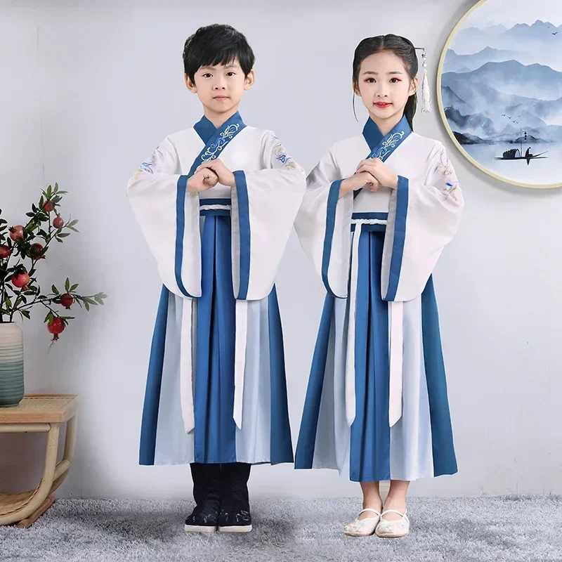 Fashion Girl Hanfu Dress Stage Kids Outfit Boy Chinese New Year Style Baby Clothes Cosplay Children\'s Ancient Costume Vestido