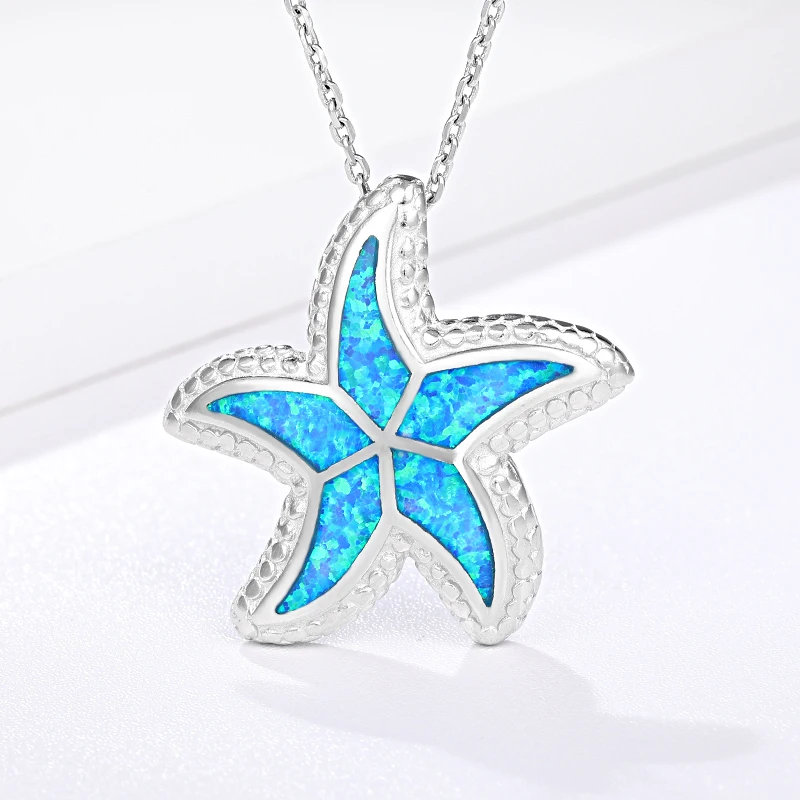 MYOP True 925 Sterling Silver Opal Necklace Minimalist Style Lovely Starfish Pattern Design Jewelry Gifts 