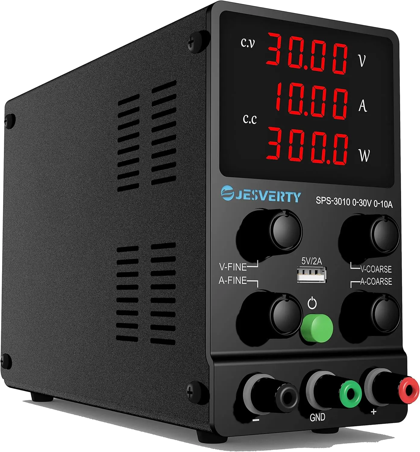DC Power Supply 0-30V 0-10A Adjustable with 4-Digit LED, USB 5V/2A, Coarse/Fine Control SPS-3010