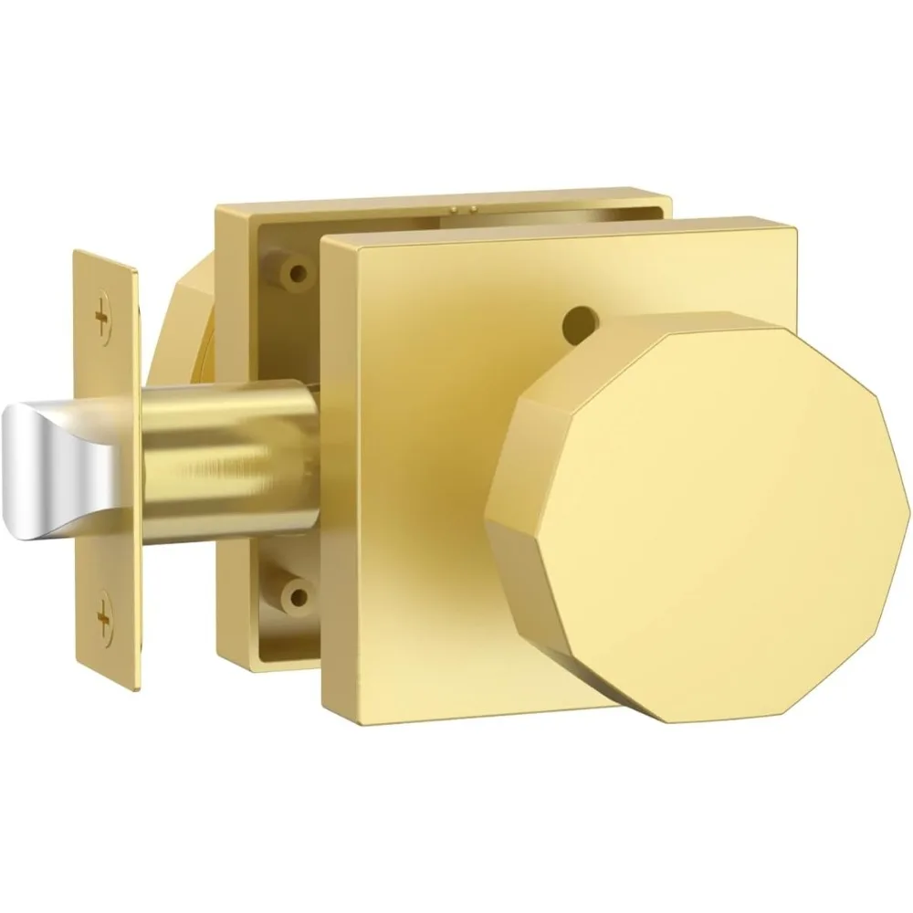 

1 Pack Brushed Gold Interior Privacy Door Knobs Heavy Duty Bedroom and Bathroom Door Locks Square Base Round Door Knob AM0026