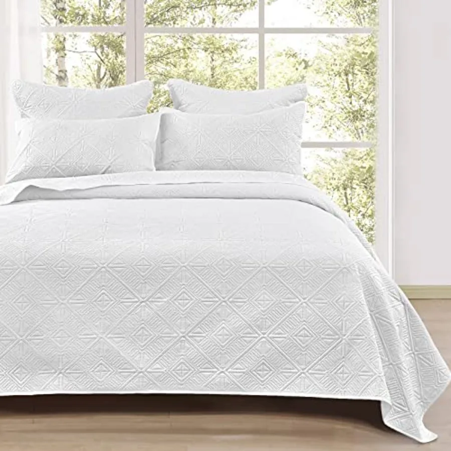 

Легкий стеганый комплект для кровати King Size, 3 предмета, ультрамягкое ультразвуковое покрывало с геометрическим квадратным узором, красивое покрывало-плед 1