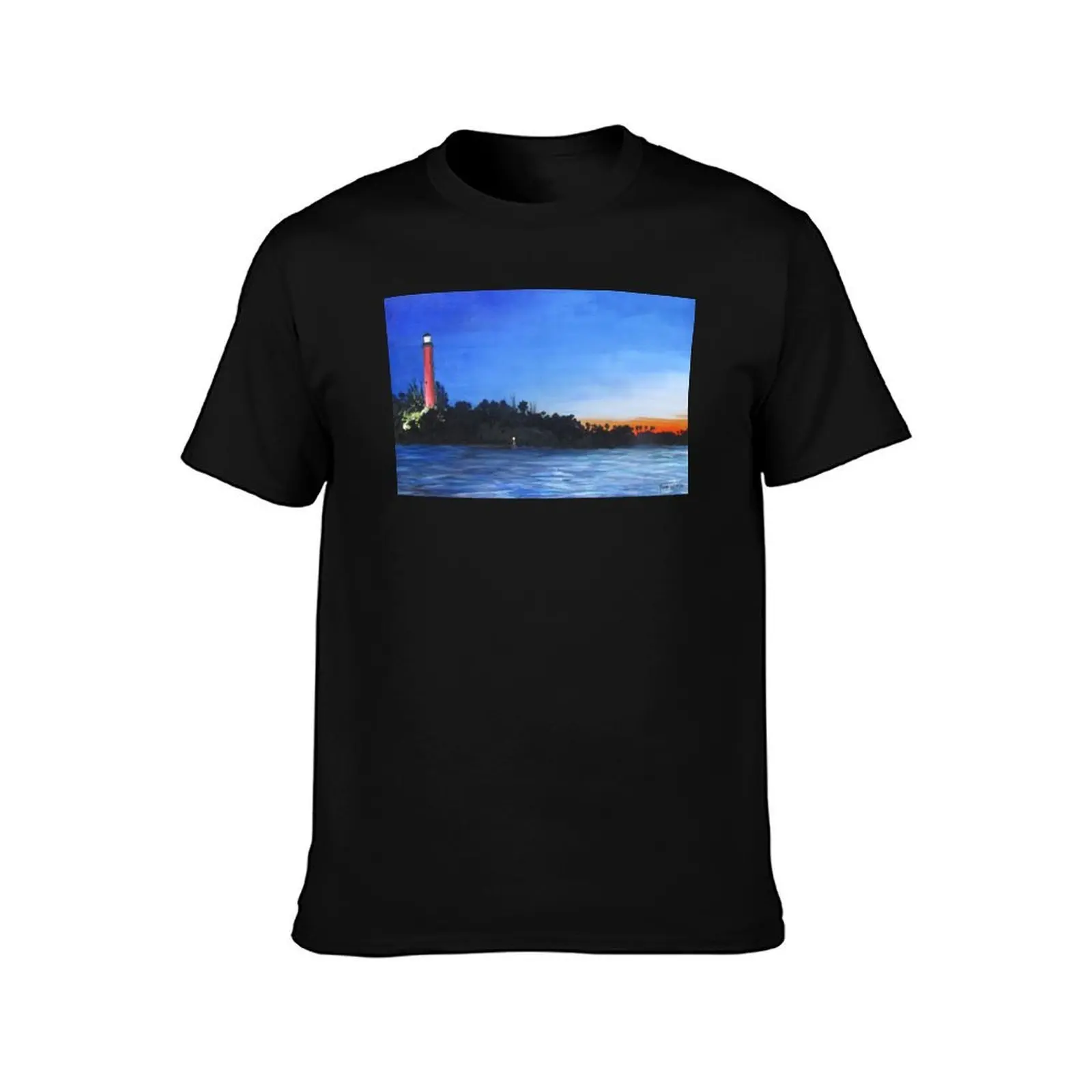 Jupiter Lighthouse at Dawn T-Shirt Daily Wear Plain Short Sleeve Shirt T-Shirt