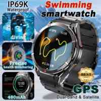 2025 New Dual-Band satellite GPS SmartWatch Men IP69 10ATM Waterproof 1.43'' AMOLED Screen Compass Heart Rate BT Call SmartWatch