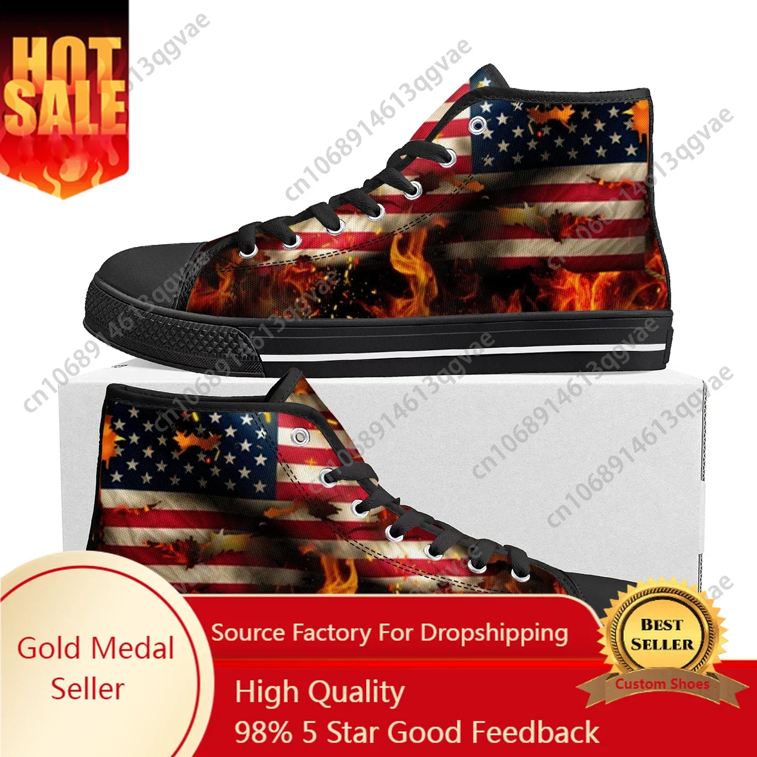 American Flag High Top High Quality Sneakers Mens Womens Teenager Canvas Sneaker USA Football Casual Couple Shoes Custom Shoe