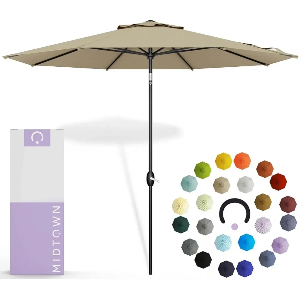 The Lean 9 Feet Outdoor Umbrella with Chestnut Beige Polyester Fabric -Umbrella Outdoor Patio, Auto-Tilt Aluminum Frame Patio