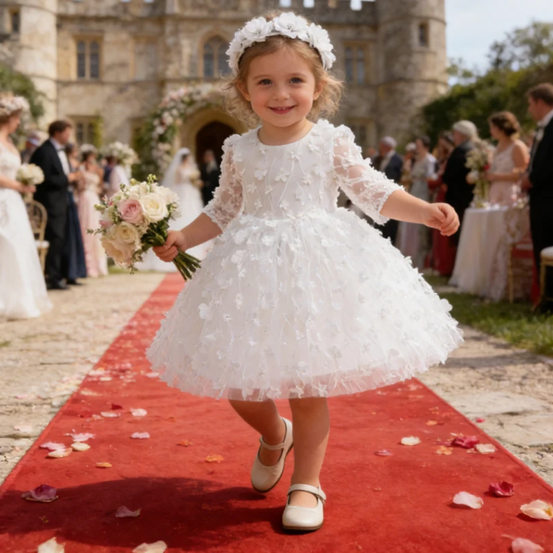

Праздничные платья для девочек, детское белое свадебное платье принцессы для подружек невесты, элегантное платье для выпускного вечера, платье для первого дня рождения, платье для крещения