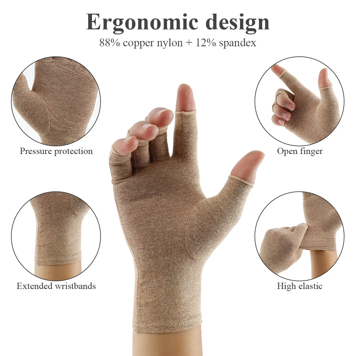 1 Pair Arthritis Gloves Compression Gloves w/ Strap Fingerless Glove Hand Wrist Support Pain Relief Arthritis Gloves for Hands
