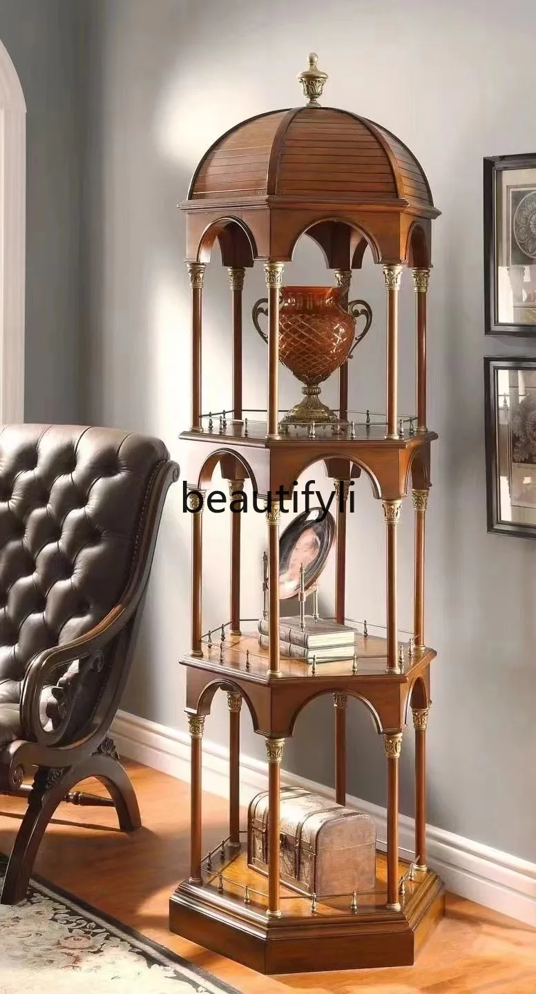 High-end American art solid wood hexagonal antique rack display stand