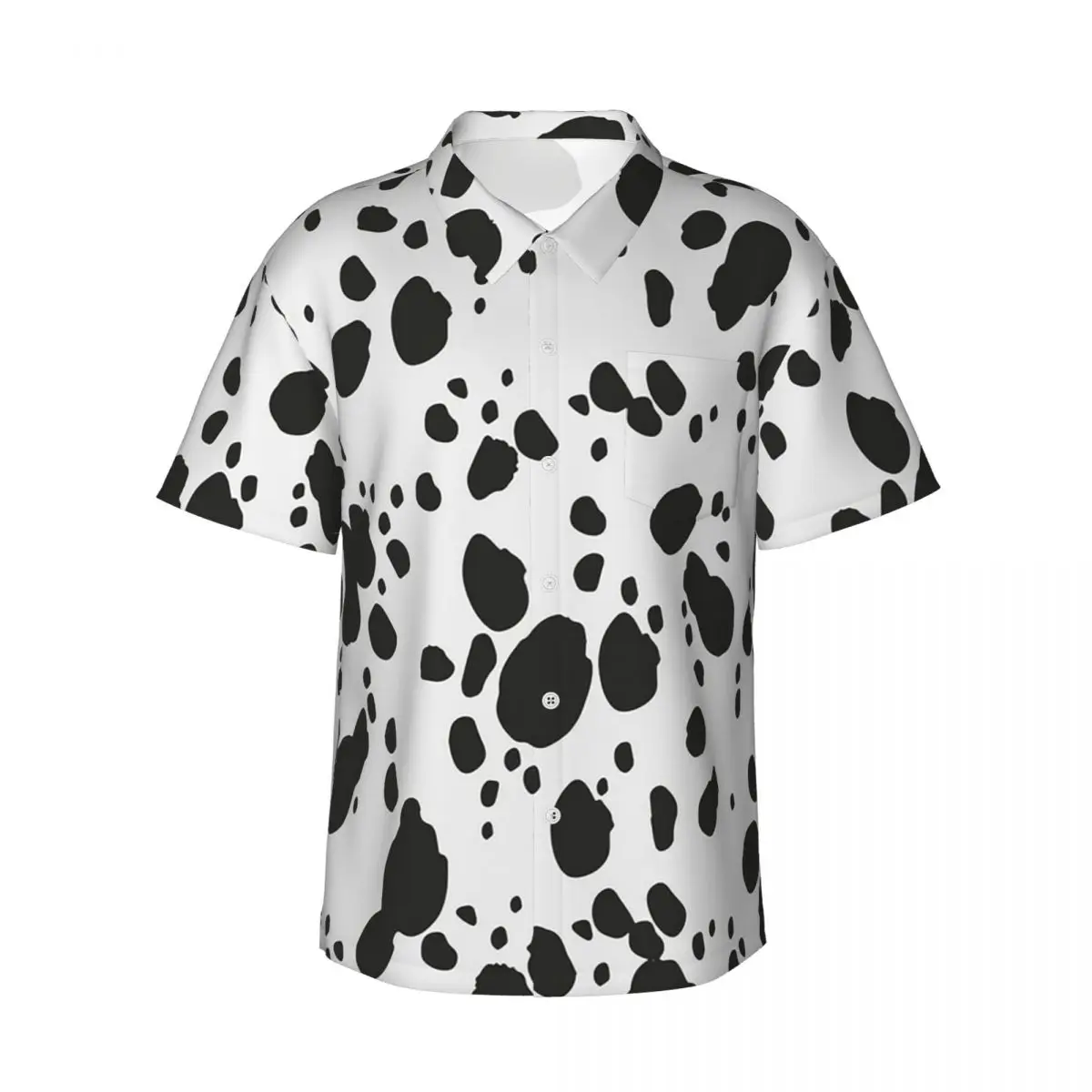 Black And Amp White Animal Print Dalmatian Dog Print Men's Shirts Hawaiian Short Sleeve Shirt Funny Button Tops for Summer Beach
