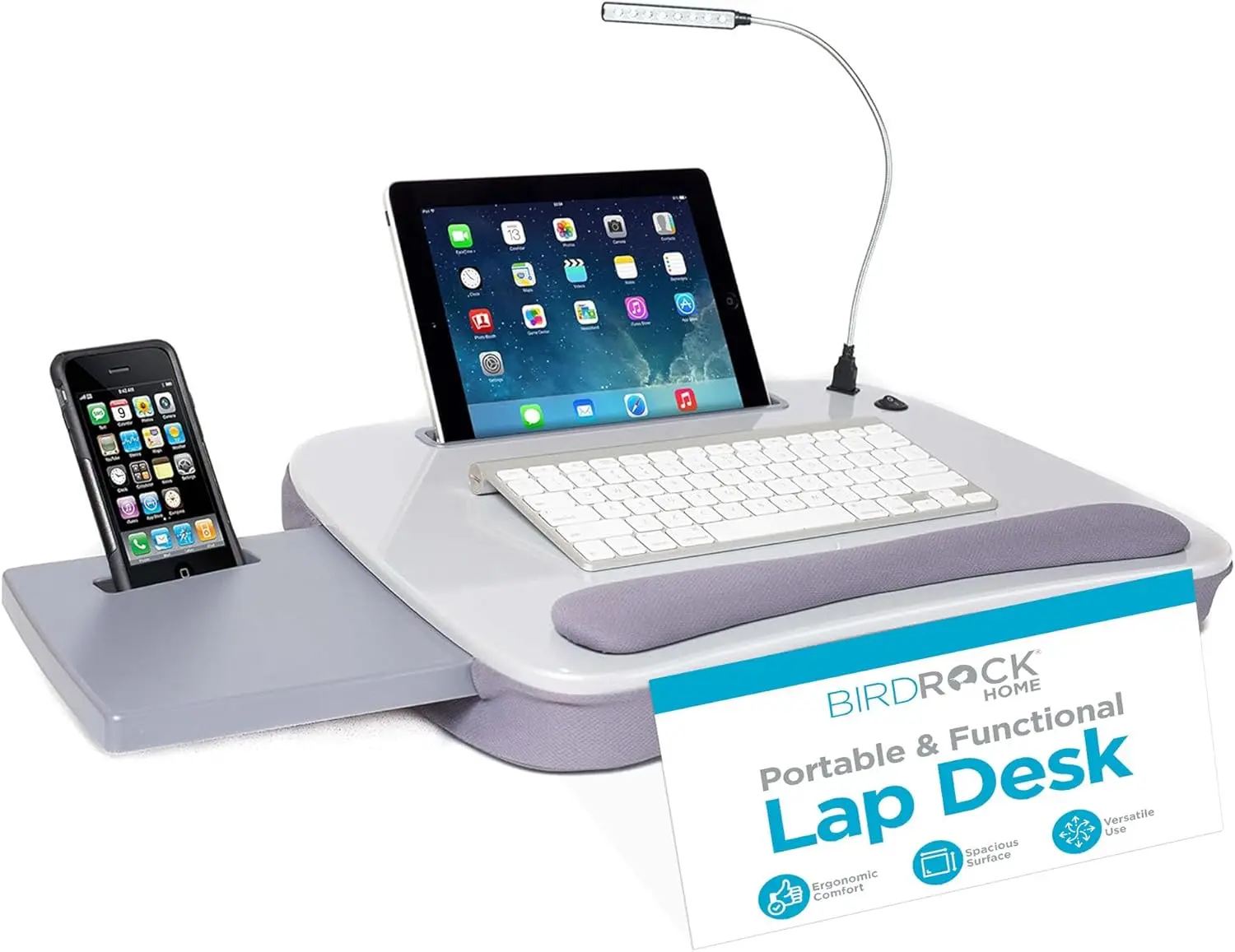 

Multi-Tasking Memory Foam Lap Desk with USB Light, Supports Laptops Up to 15 Inches, Silver