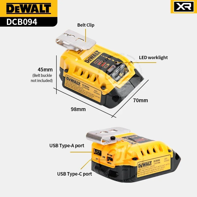 DEWALT DCB094 Battery Charger Lithium-Ion Charger 20V/60V 5 AMP Type-C-USB Charging Converter Multifunctional Adapter