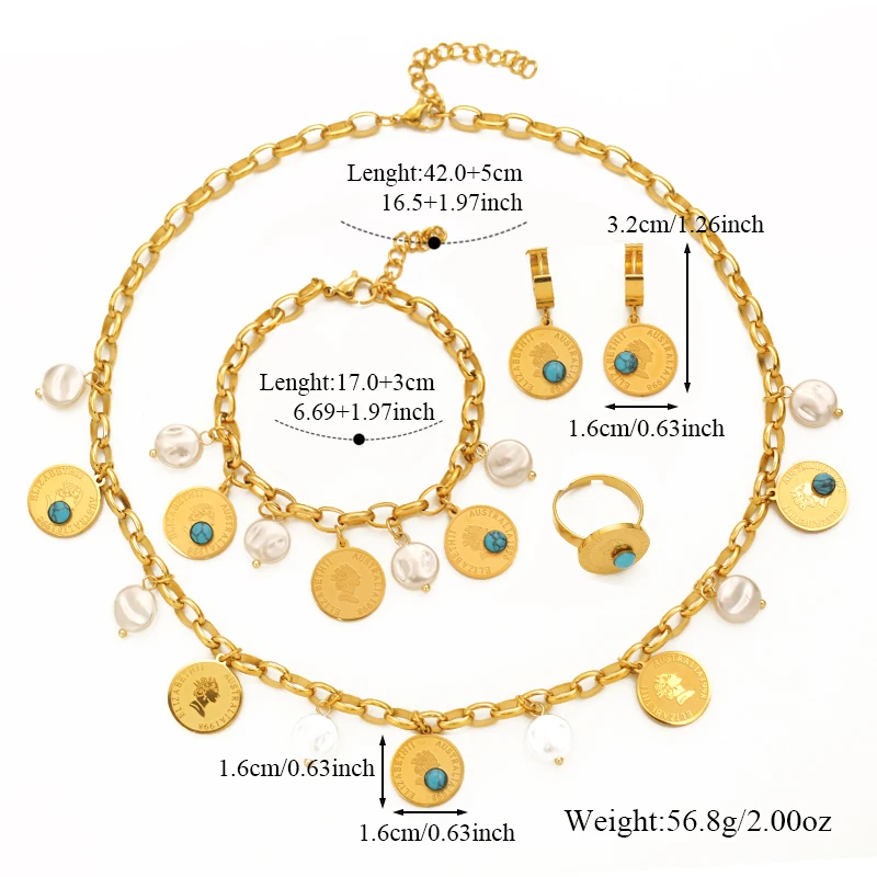 EILIECK 316L Edelstahl Halskette Armband Ohrringe Ring Set Trendiger Kristall Zirkon Perle Wasserdichter Schmuck für Frauen Mädchen – Detail 15