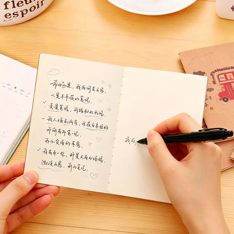 4pcs Mini Cartoon Kraft Pocket Notebook 64K 16-Sheet Blank Portable Pocket Size Memo Notepad for Student School Supplies BJB01
