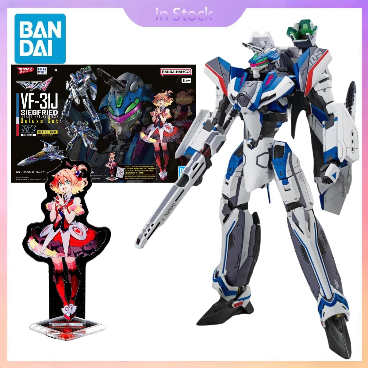 

Original Bandai Genuine In Stock HG 1/100 VF-31J Siegfried Hayate Immelmann Macross Anime Collection Action Figure Model Kits