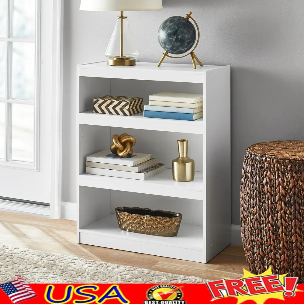

Sturdy 3-Shelf Bookcase with Adjustable Shelves Closed-Back Design Office Living Room Storage Display Easy Assembly