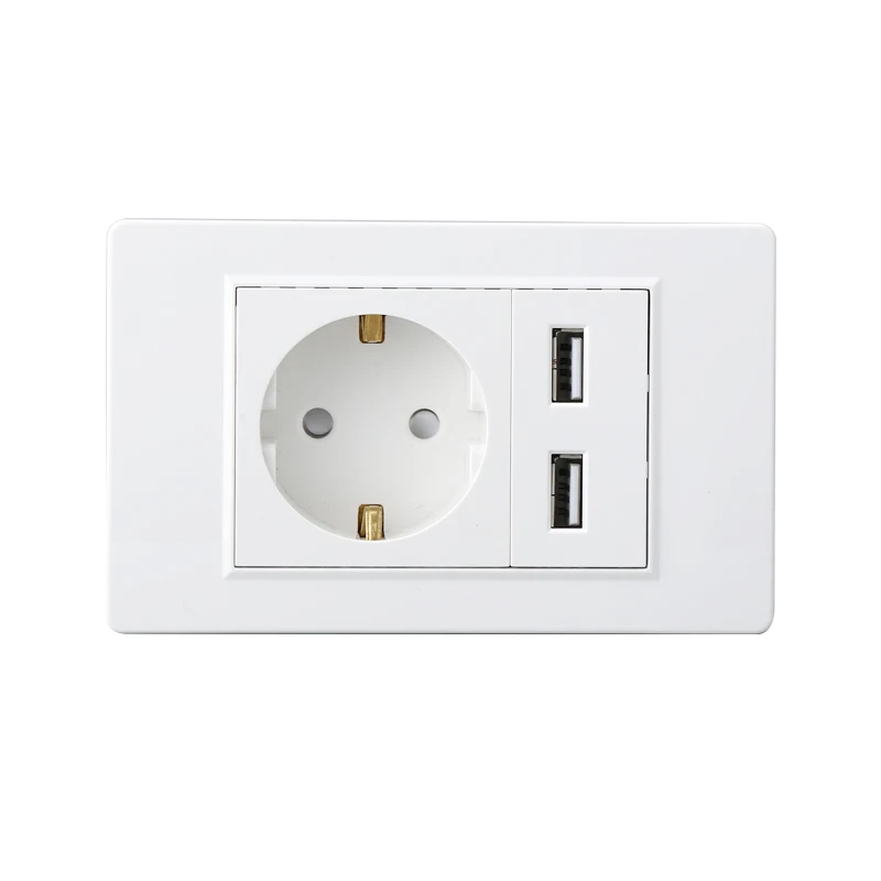 118mm EU Household German Standard White PC flame retardant panel 16A 2-hole Power Plug Wall Socket with Switch Combination