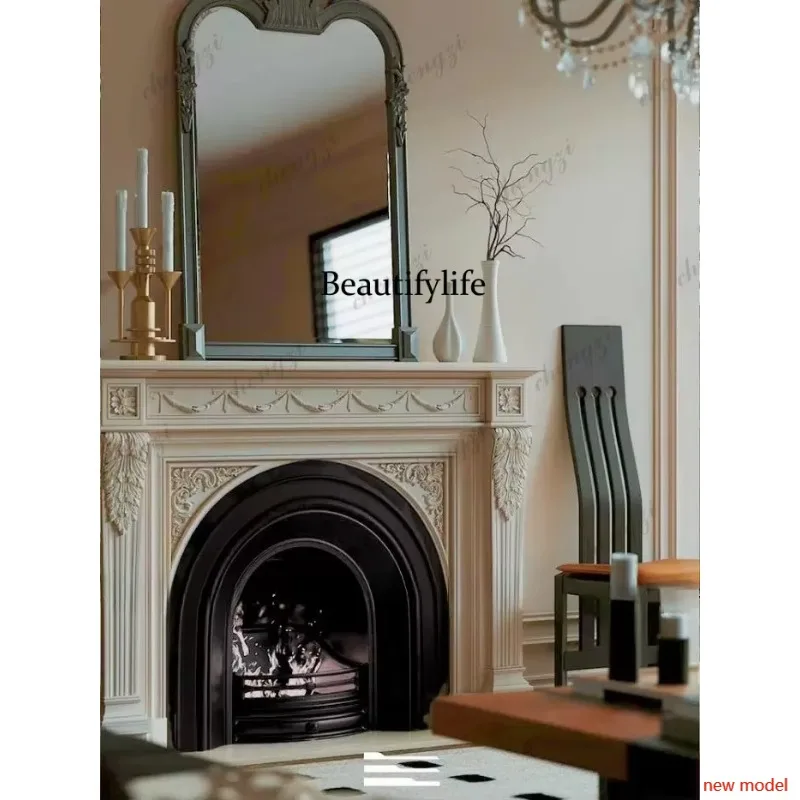 French carved solid wood fireplace decorative cabinet light luxury arc, entrance retro high-endN138